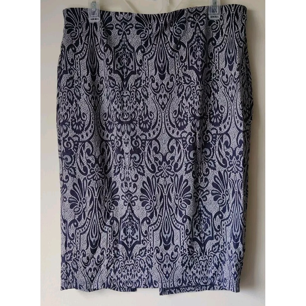 Cato Womens Boho Elastic Waist Pencil Skirt Blue Paisley Size 14 Full Zip Back